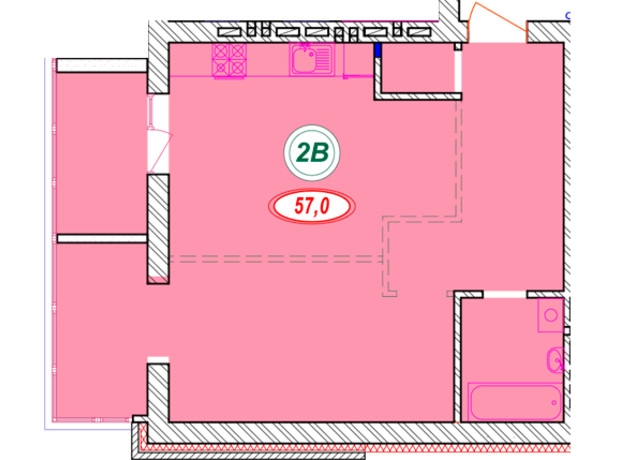 ЖК Семейный: планировка 1-комнатной квартиры 57 м²