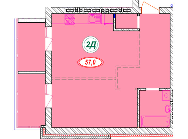 ЖК Семейный: планировка 1-комнатной квартиры 57 м²