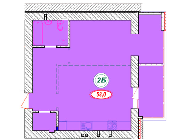 ЖК Семейный: планировка 1-комнатной квартиры 58 м²