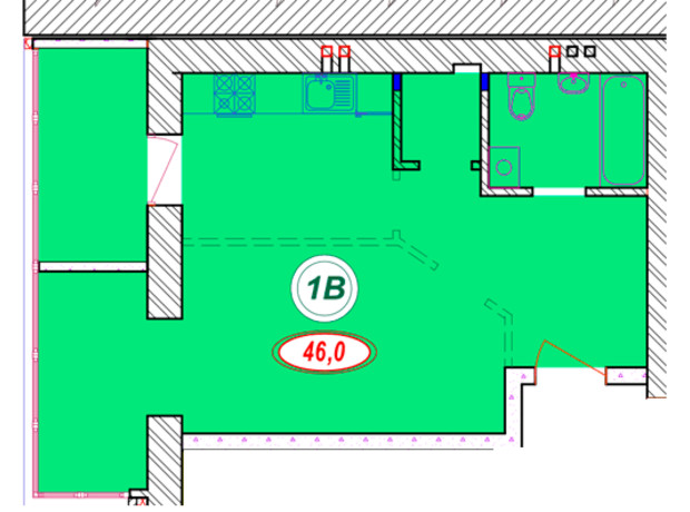 ЖК Семейный: планировка 1-комнатной квартиры 46 м²