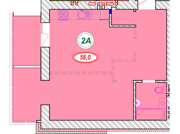 ЖК Сімейний: планування 1-кімнатної квартири 56 м²
