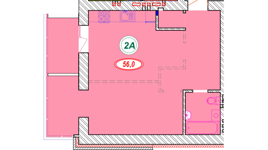 Планировка 1-комнатной квартиры в ЖК Семейный 56 м², фото 377204