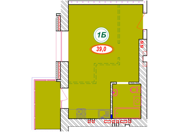 ЖК Семейный: планировка 1-комнатной квартиры 39 м²