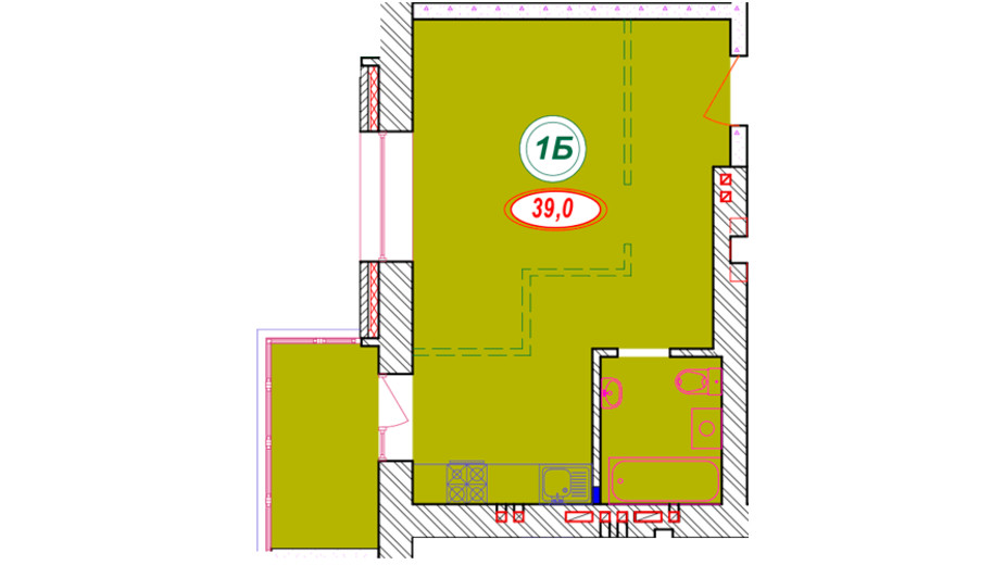 Планировка 1-комнатной квартиры в ЖК Семейный 39 м², фото 377206