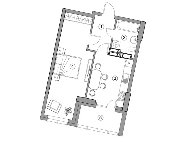 ЖК Aria: планування 1-кімнатної квартири 44.44 м²