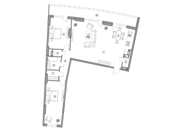 ЖК Aria: планировка 3-комнатной квартиры 128.29 м²