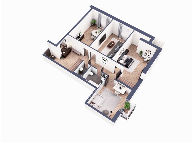 ЖК Greenville Park: планировка 3-комнатной квартиры 115.9 м²