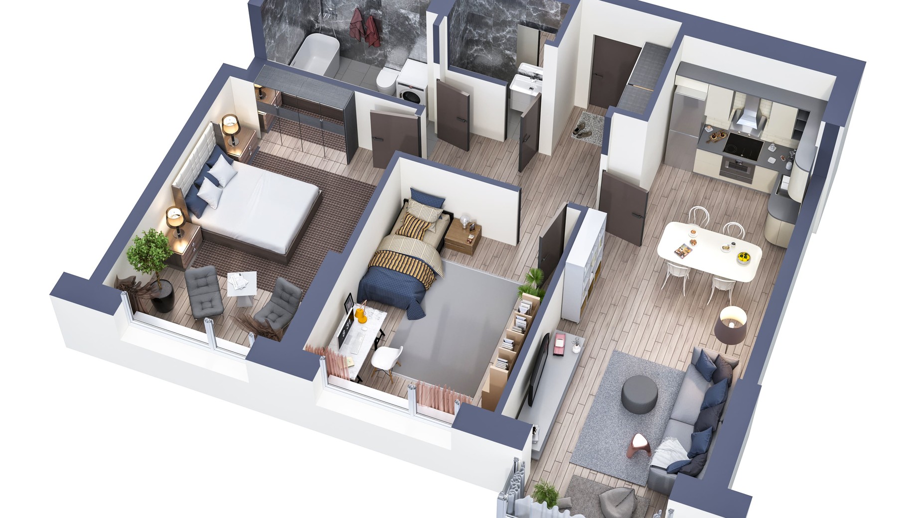 Планування 2-кімнатної квартири в ЖК Greenville Park 78.1 м², фото 377334