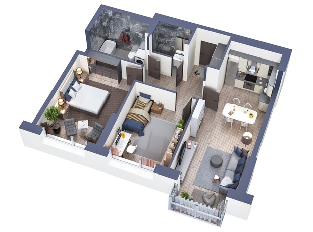 ЖК Greenville Park: планування 2-кімнатної квартири 78.1 м²