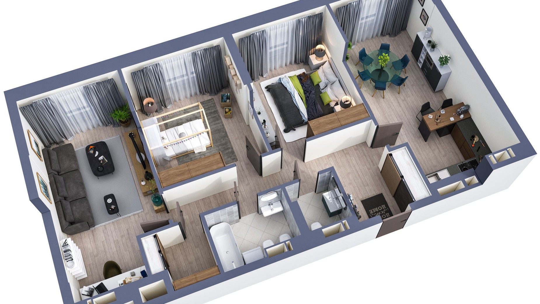 Планировка 3-комнатной квартиры в ЖК Greenville Park 93.4 м², фото 377335