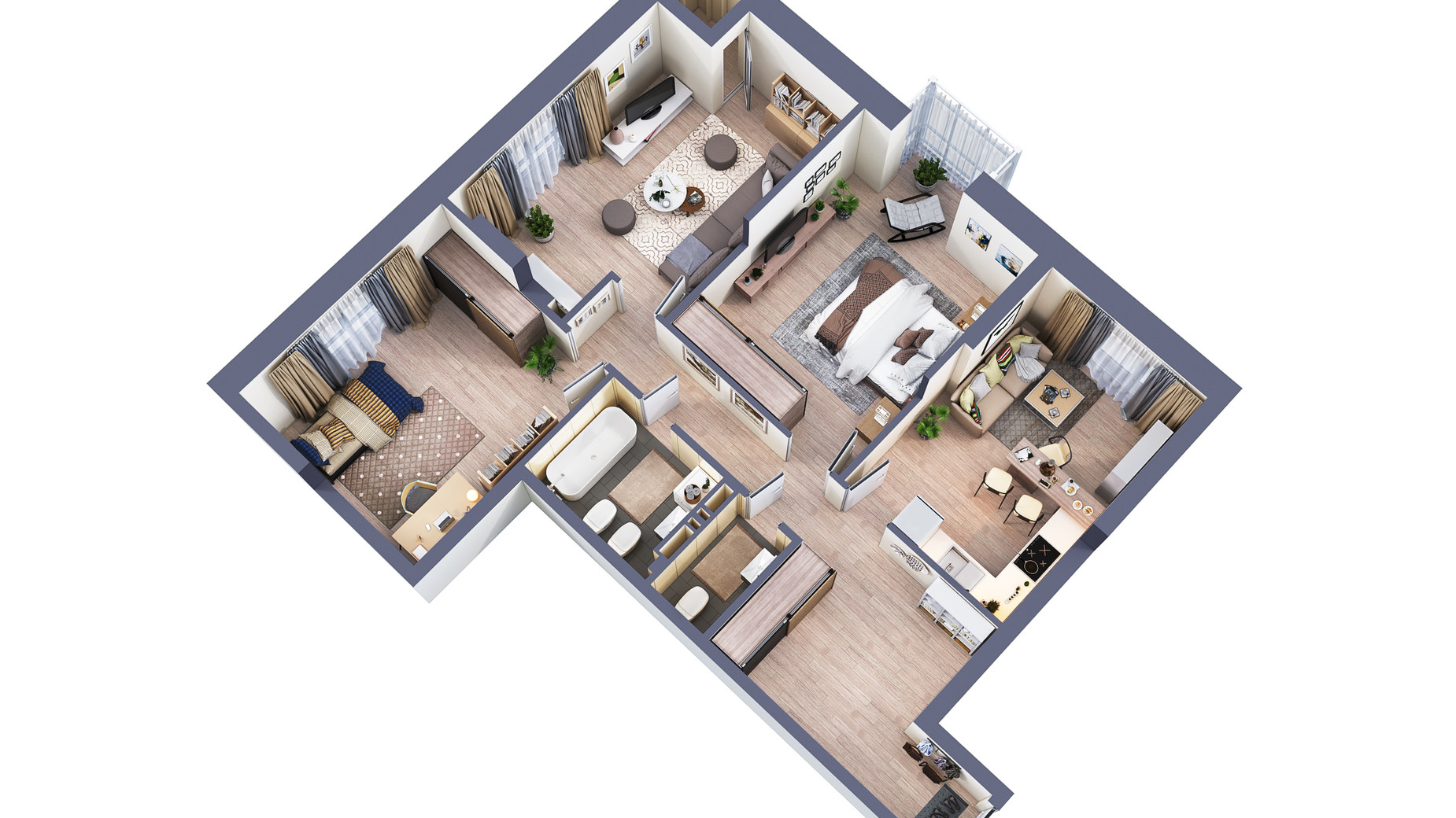 Планування 3-кімнатної квартири в ЖК Greenville Park 101.6 м², фото 377341