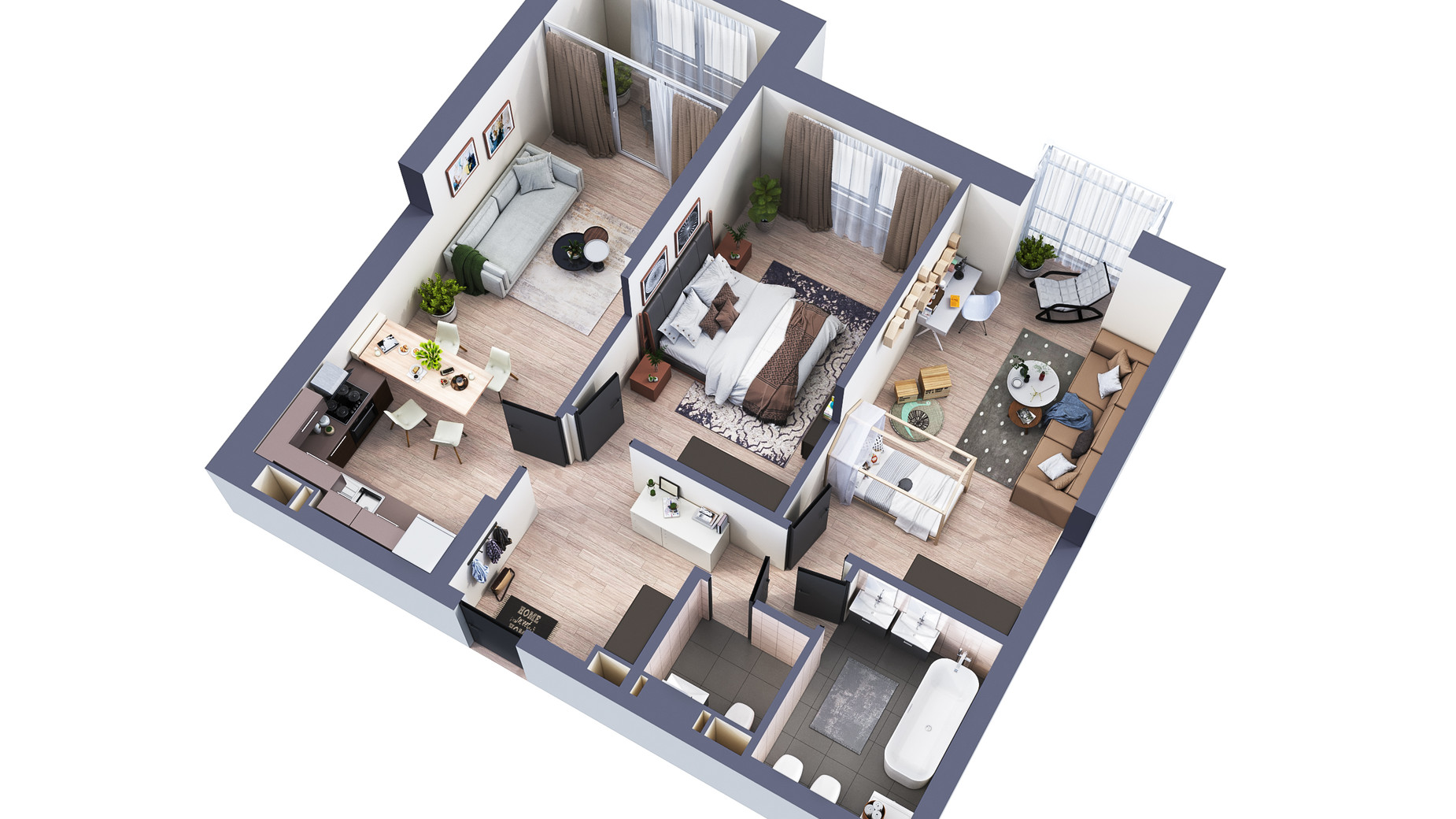 Планування 2-кімнатної квартири в ЖК Greenville Park 89.2 м², фото 377342