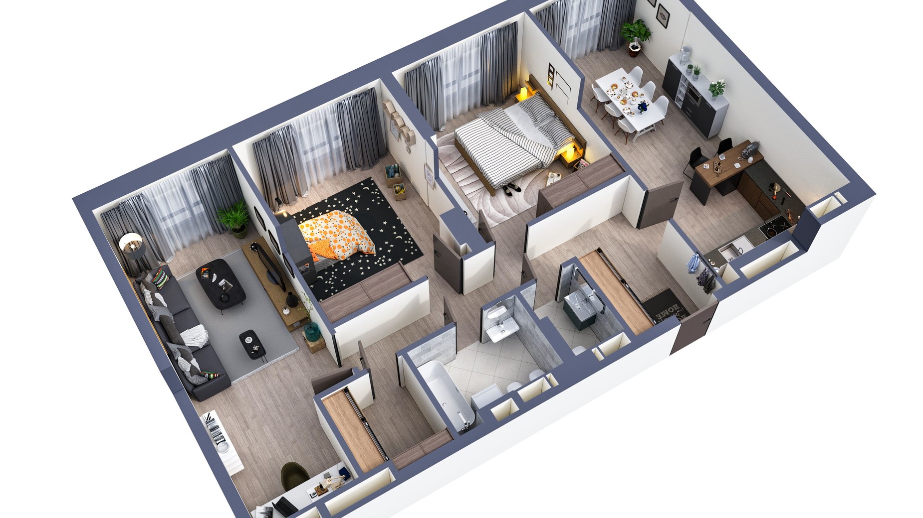 Планировка 3-комнатной квартиры в ЖК Greenville Park 103.1 м², фото 377345