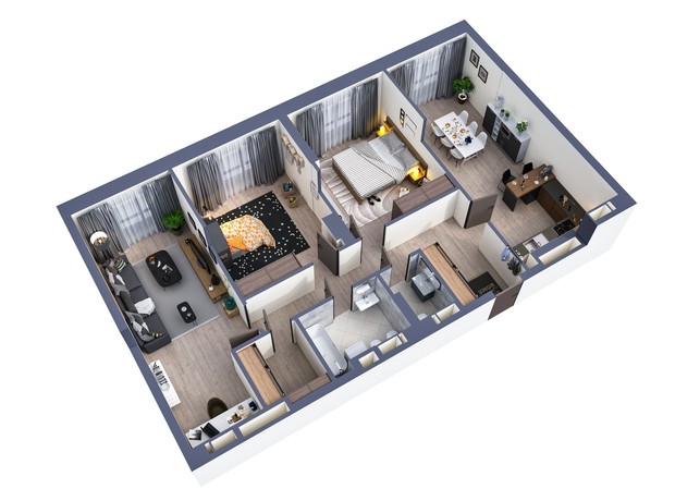 ЖК Greenville Park: планування 3-кімнатної квартири 103.1 м²