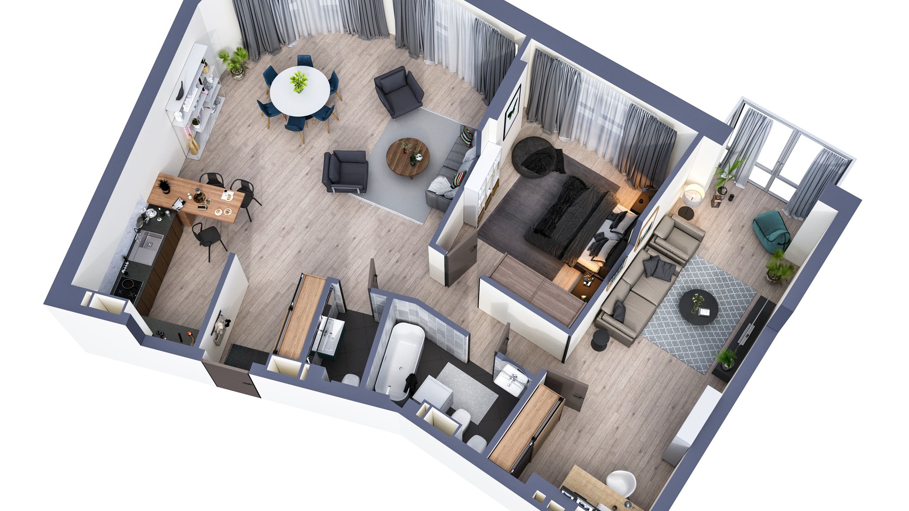 Планировка 3-комнатной квартиры в ЖК Greenville Park 109 м², фото 377346