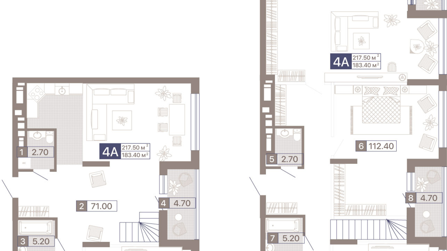 Планировка много­уровневой квартиры в ЖК Лукьяновский каскад 218.6 м², фото 377538