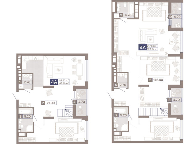 ЖК Лукьяновский каскад: планировка 4-комнатной квартиры 218.6 м²