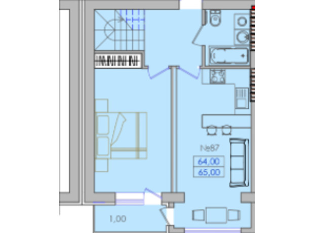 ЖК Smart House: планування 1-кімнатної квартири 65.4 м²