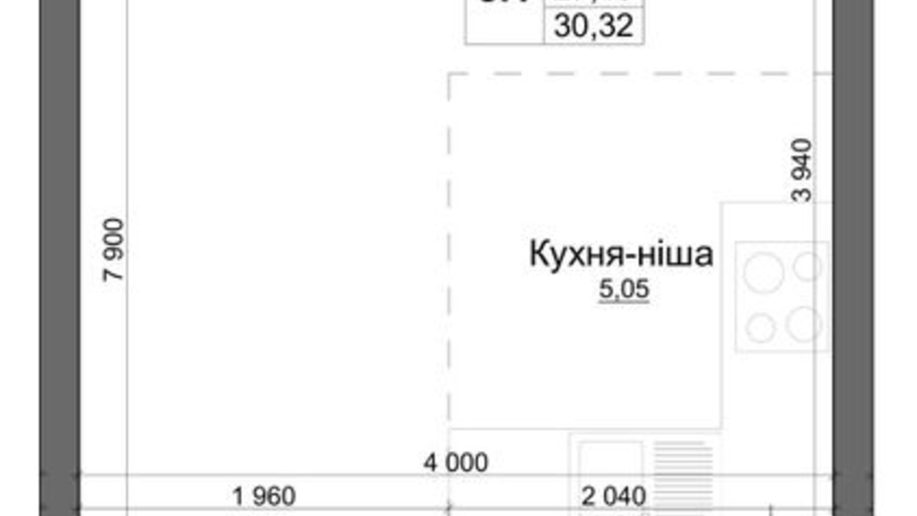 Планування 1-кімнатної квартири в ЖК Олімпійський 30.53 м², фото 378966