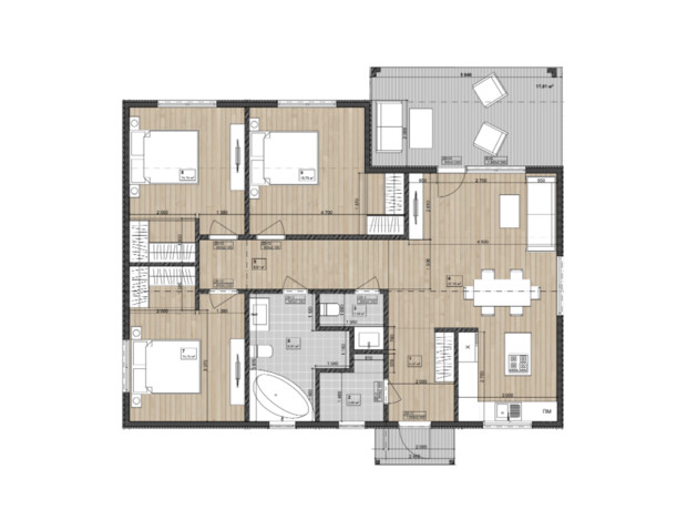 КГ Hausplusland Деревянки: планировка 3-комнатной квартиры 126 м²