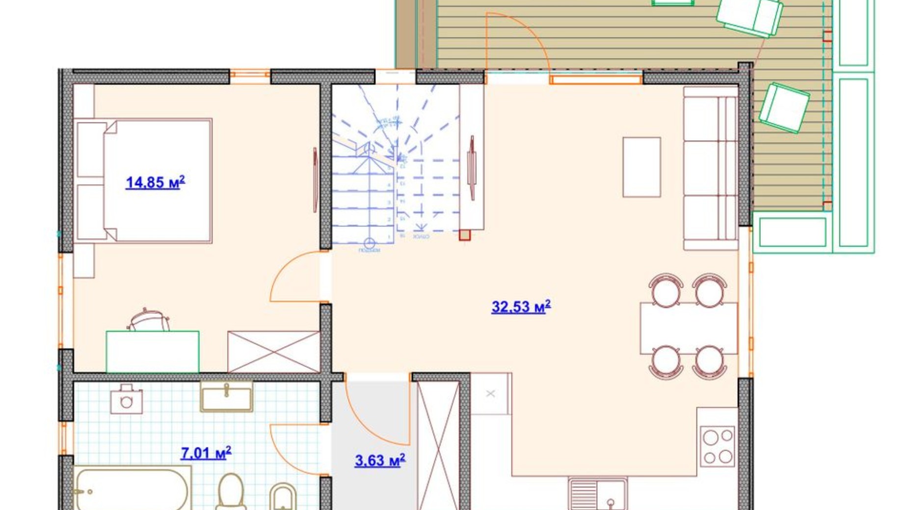 Планировка коттеджа в КГ Hausplusland Деревянки 136 м², фото 379239