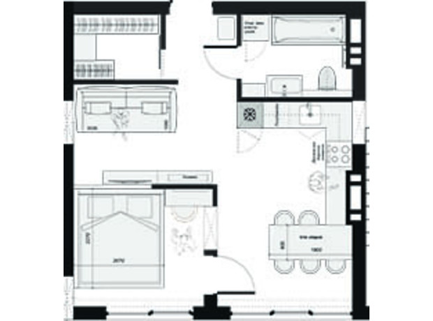 ЖК Набережний квартал: планування 1-кімнатної квартири 39.63 м²