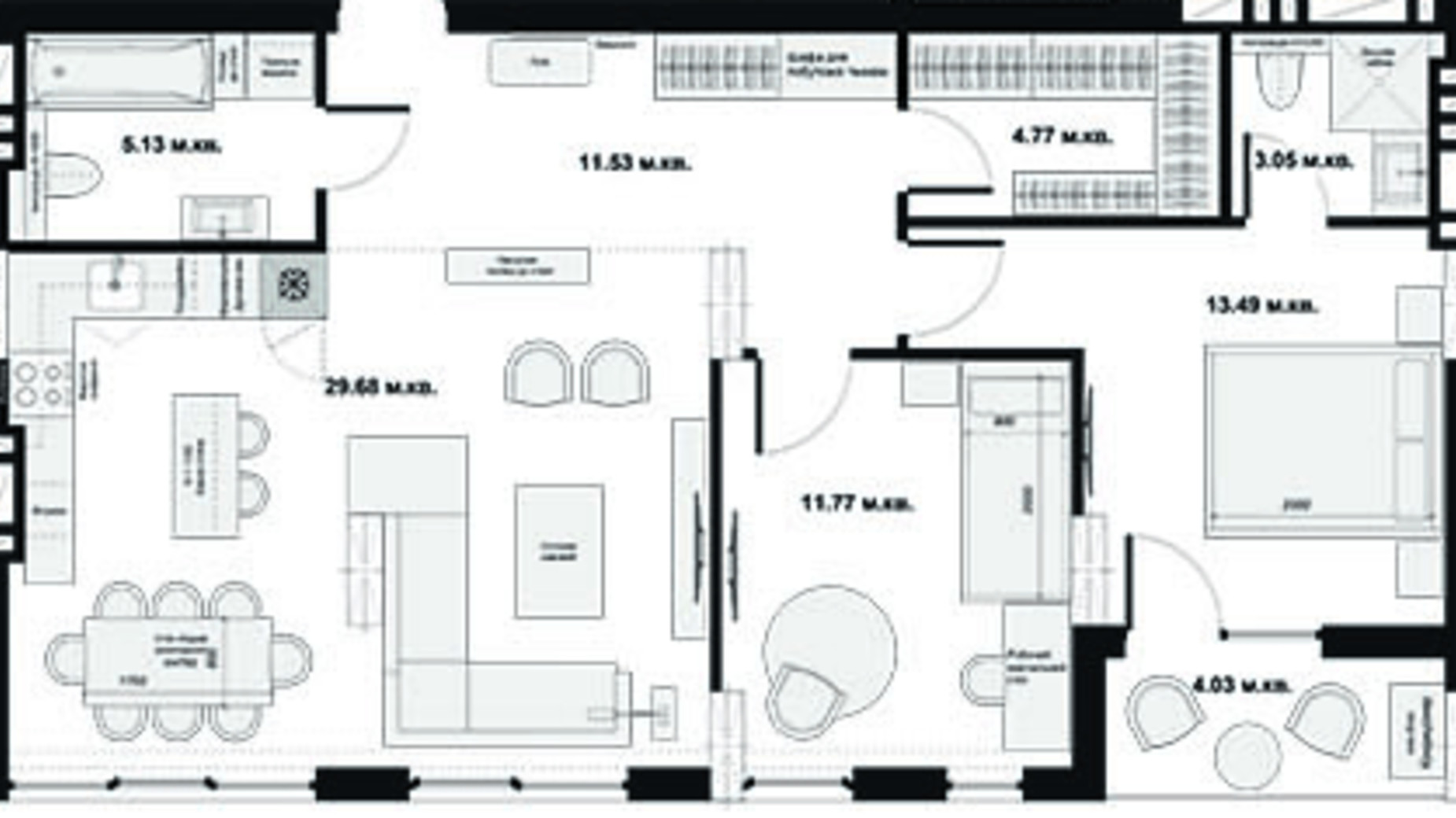 Планування 3-кімнатної квартири в ЖК Набережний квартал 83 м², фото 381646