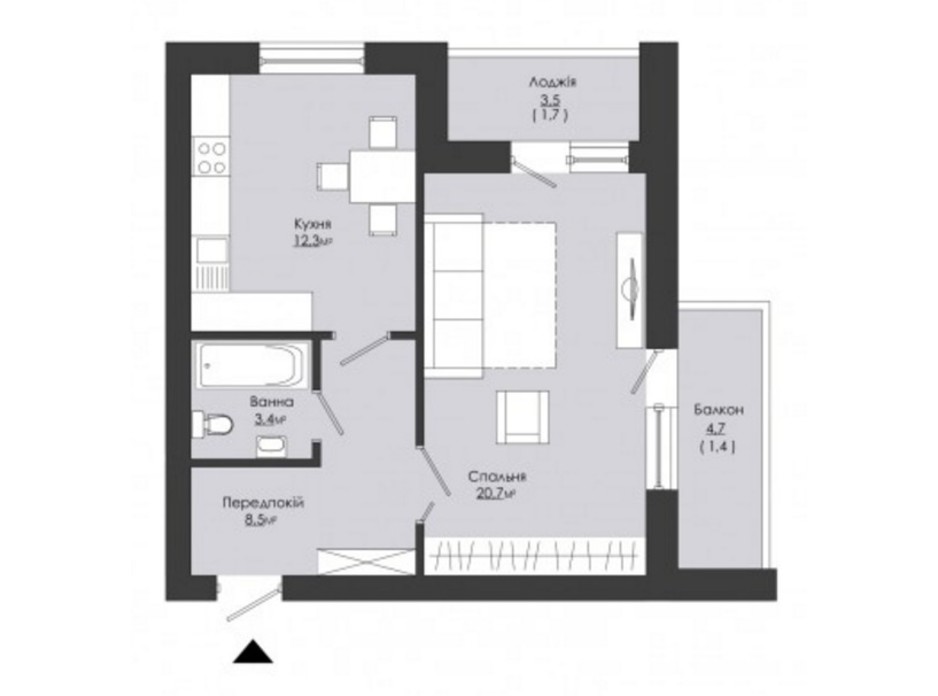 Планування 1-кімнатної квартири в ЖК Сонячний край 48 м², фото 38221 Планування 1-кімнатної квартири в ЖК Сонячний край 48 м², фото 38221