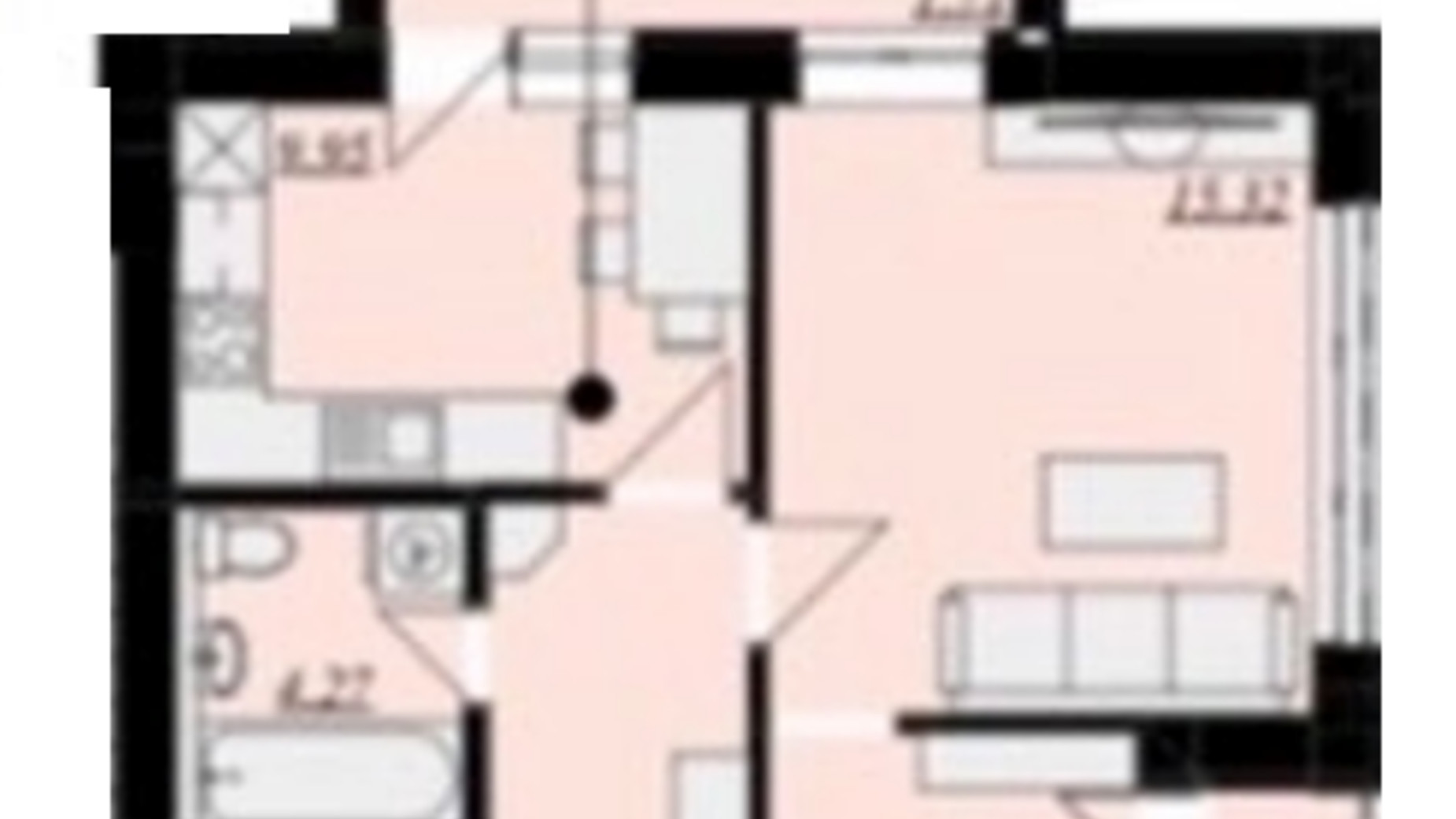 Планировка 1-комнатной квартиры в ЖК Кошицкий 45.51 м², фото 382552
