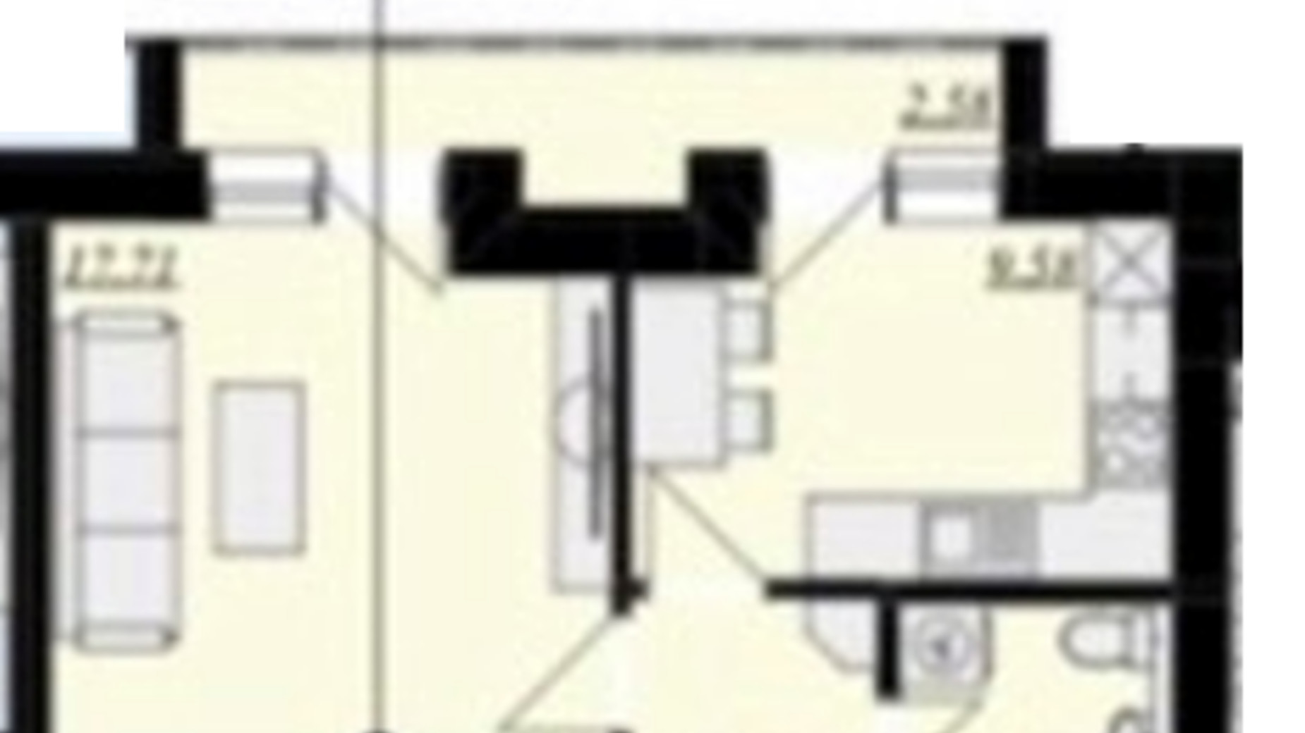 Планировка 1-комнатной квартиры в ЖК Кошицкий 38.11 м², фото 382553