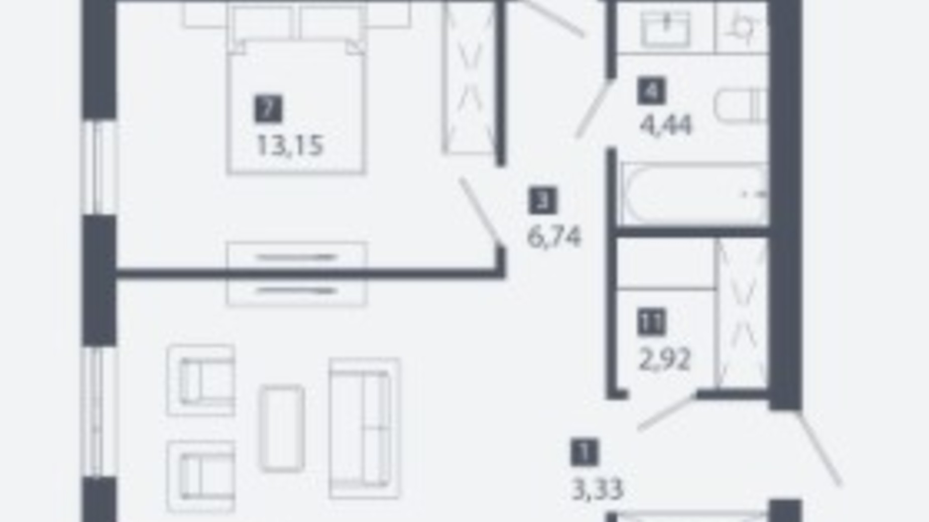 Планування 2-кімнатної квартири в ЖК Cinematic 84.58 м², фото 382629