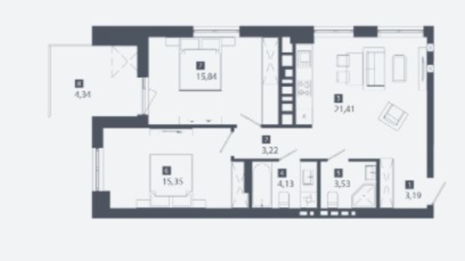 Планировка 2-комнатной квартиры в ЖК Cinematic 71.01 м², фото 382659