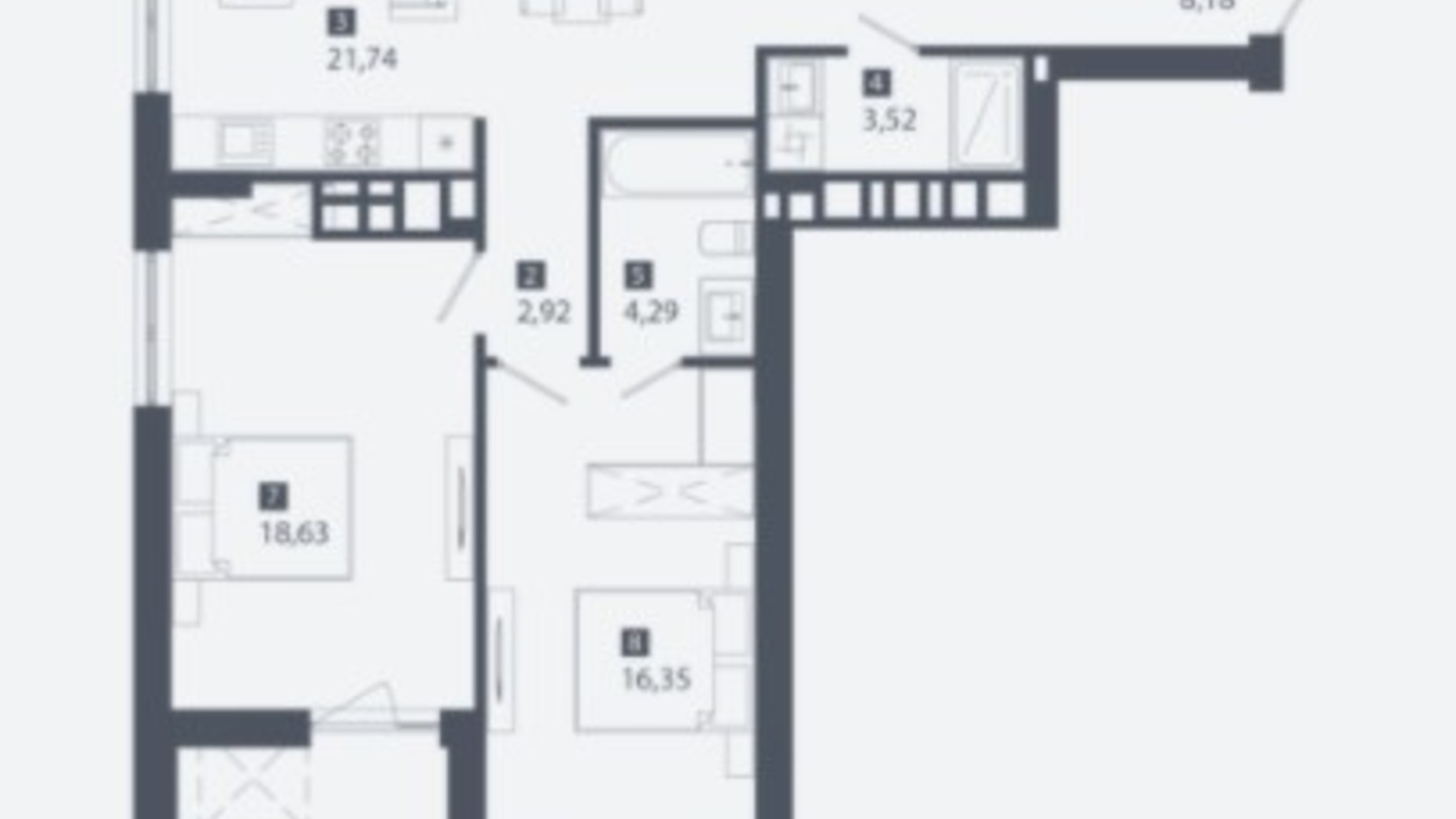Планування 2-кімнатної квартири в ЖК Cinematic 83.57 м², фото 382660
