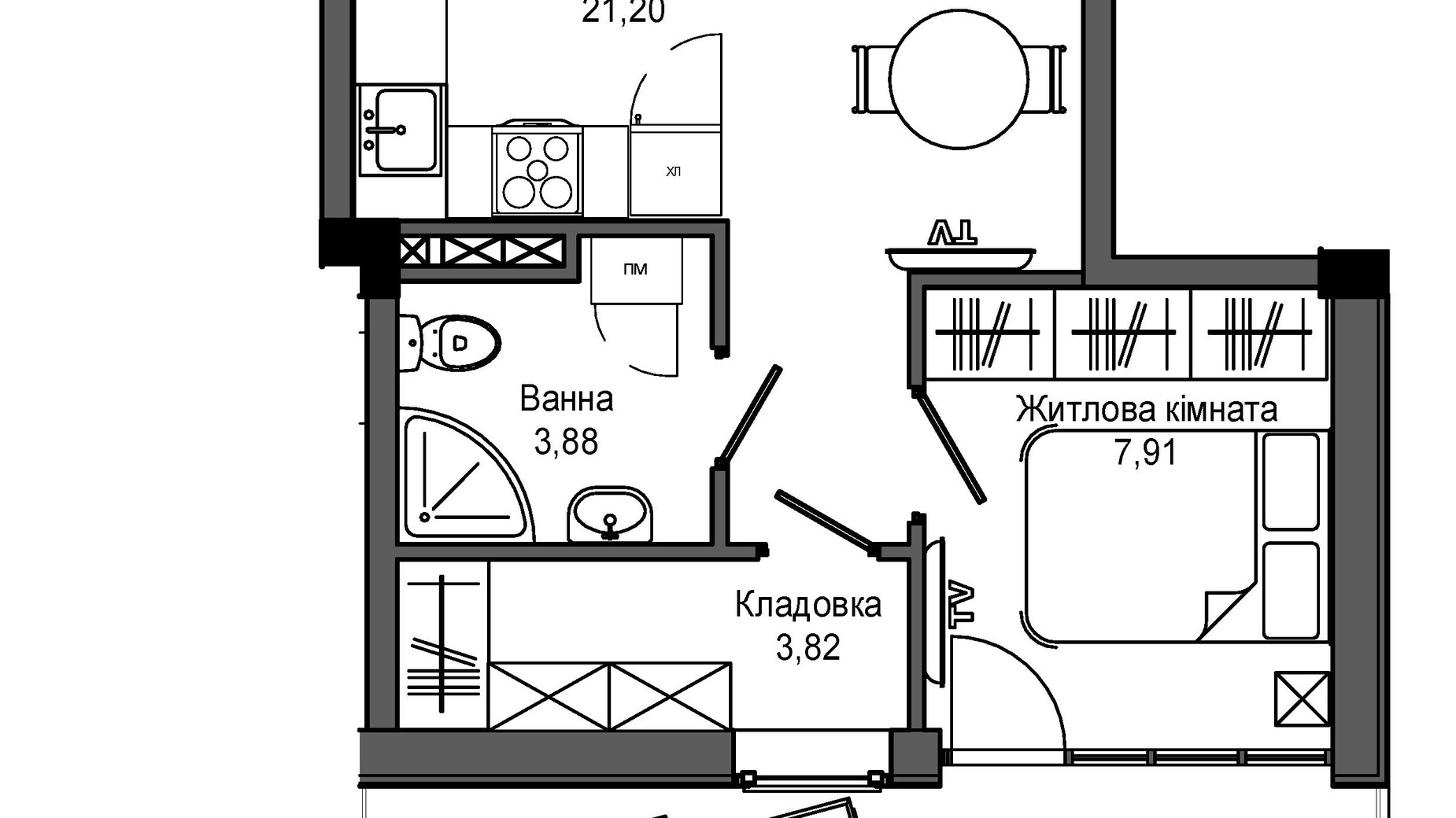 Планування 1-кімнатної квартири в ЖК Artville 43.53 м², фото 384055