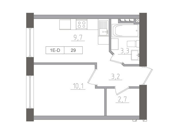 ЖК KEKS: планировка 1-комнатной квартиры 29 м²