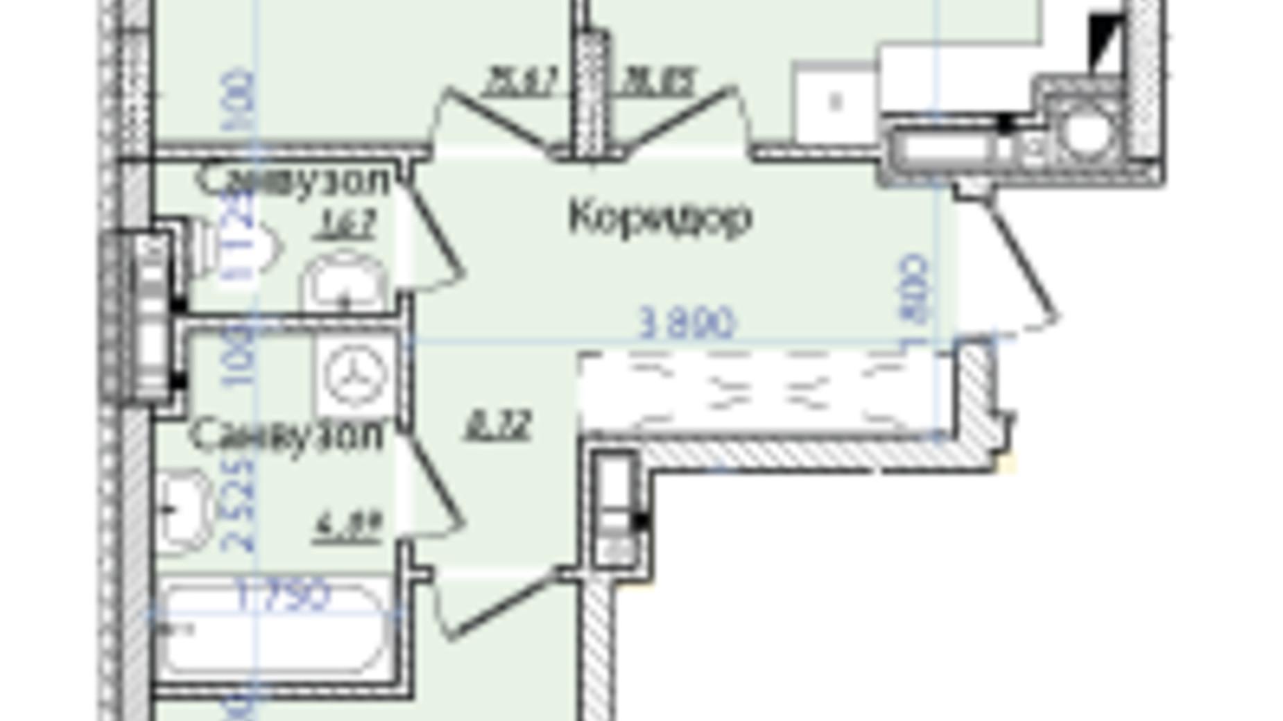 Планування 2-кімнатної квартири в Житловий квартал Continent 66.4 м², фото 385609