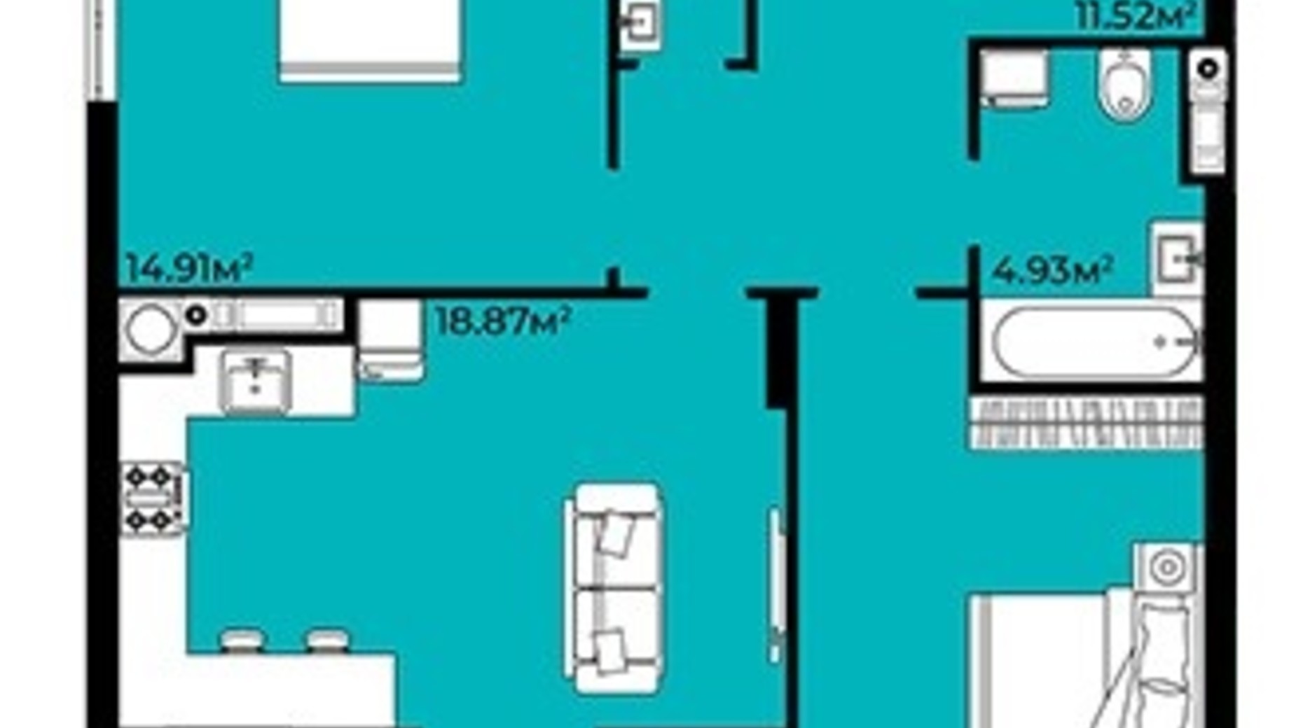 Планировка 2-комнатной квартиры в Жилой квартал Continent 73.6 м², фото 385614