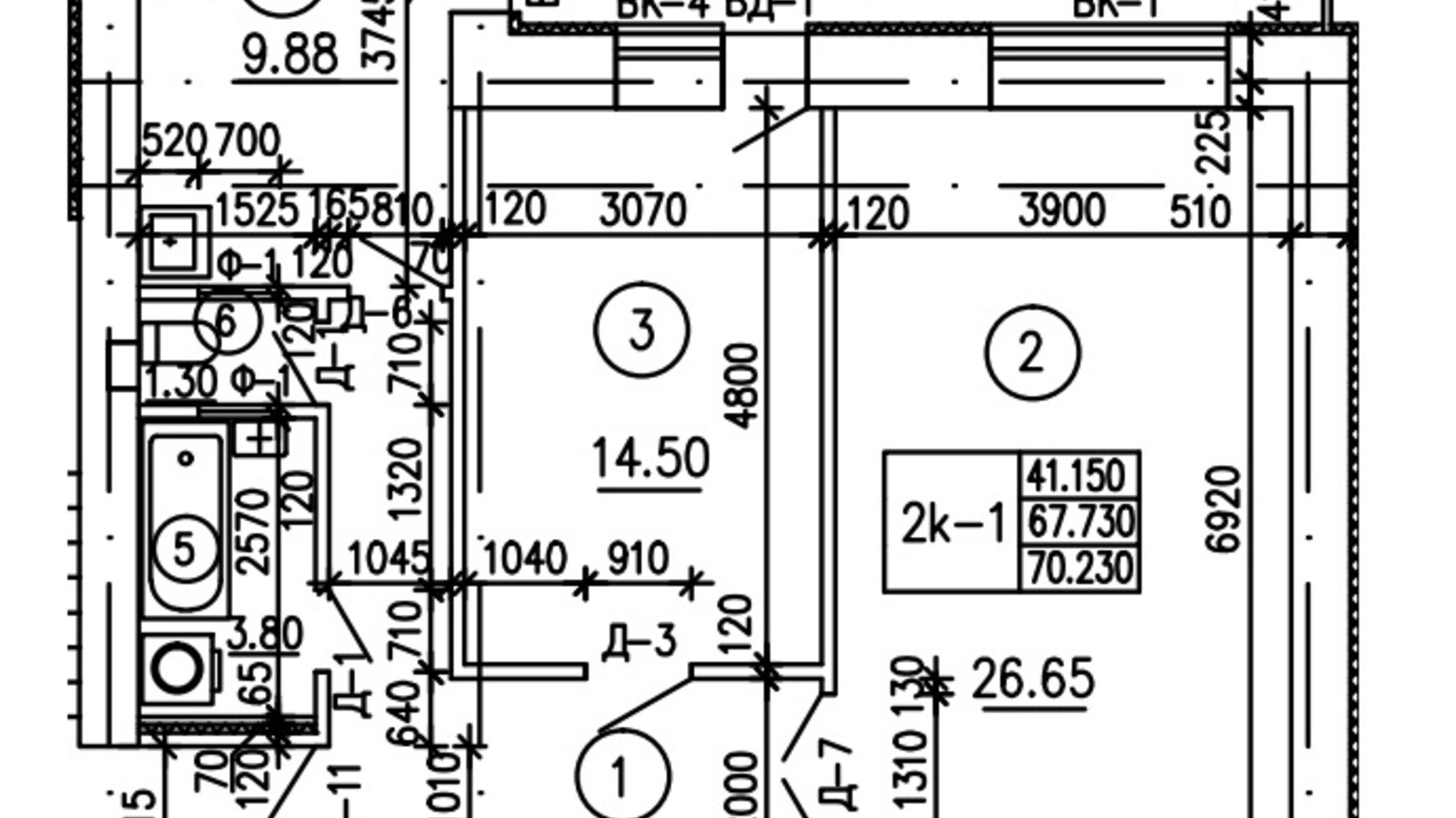 Планування 2-кімнатної квартири в ЖК вул. Коновальця, 4а, 4б 69.8 м², фото 386375