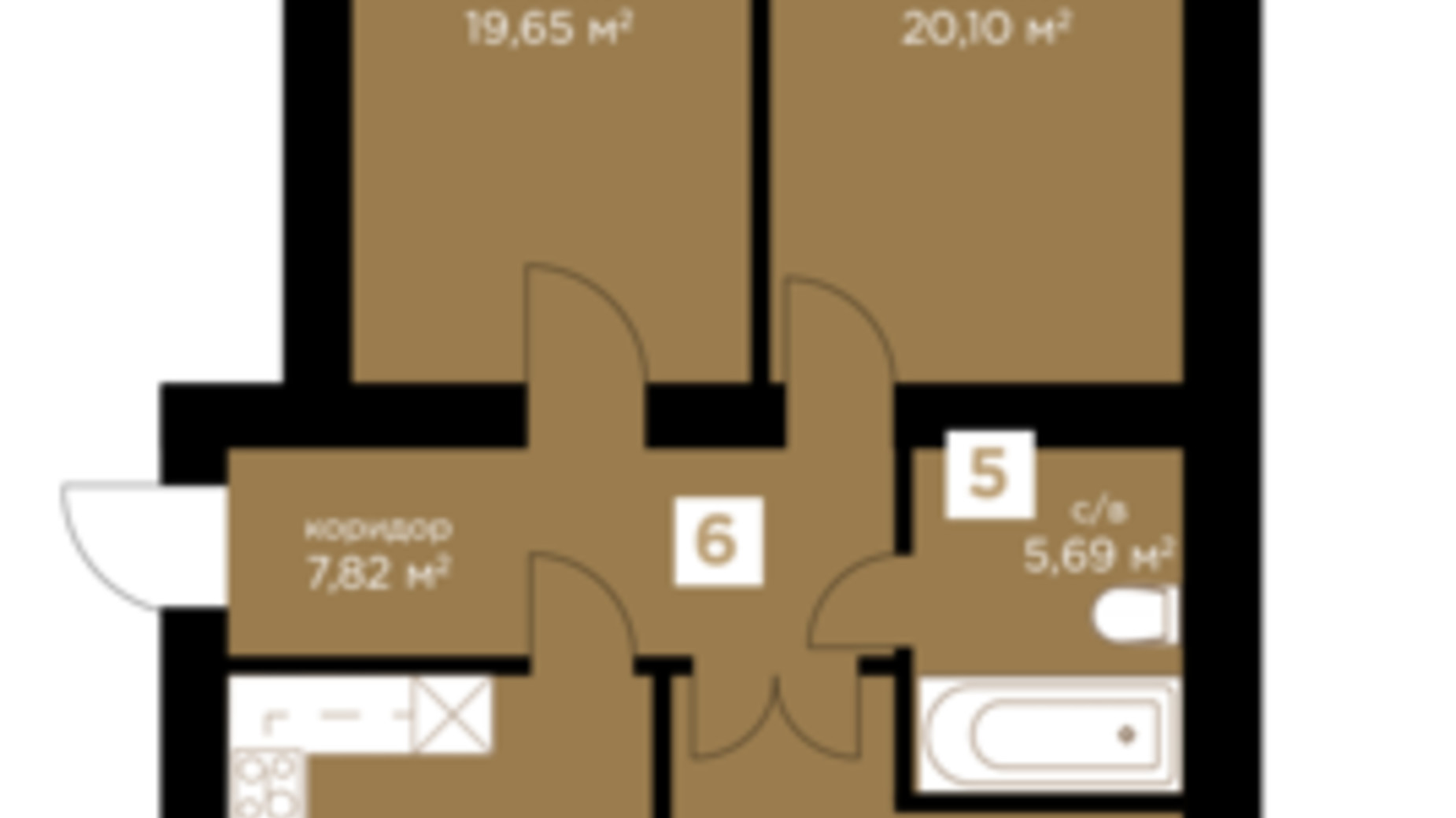 Планировка 3-комнатной квартиры в ЖК Уютный 87.49 м², фото 386810