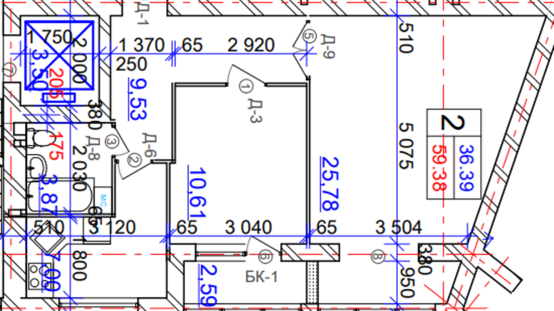 Планировка 2-комнатной квартиры в ЖК Grand Royal 59.38 м², фото 388229