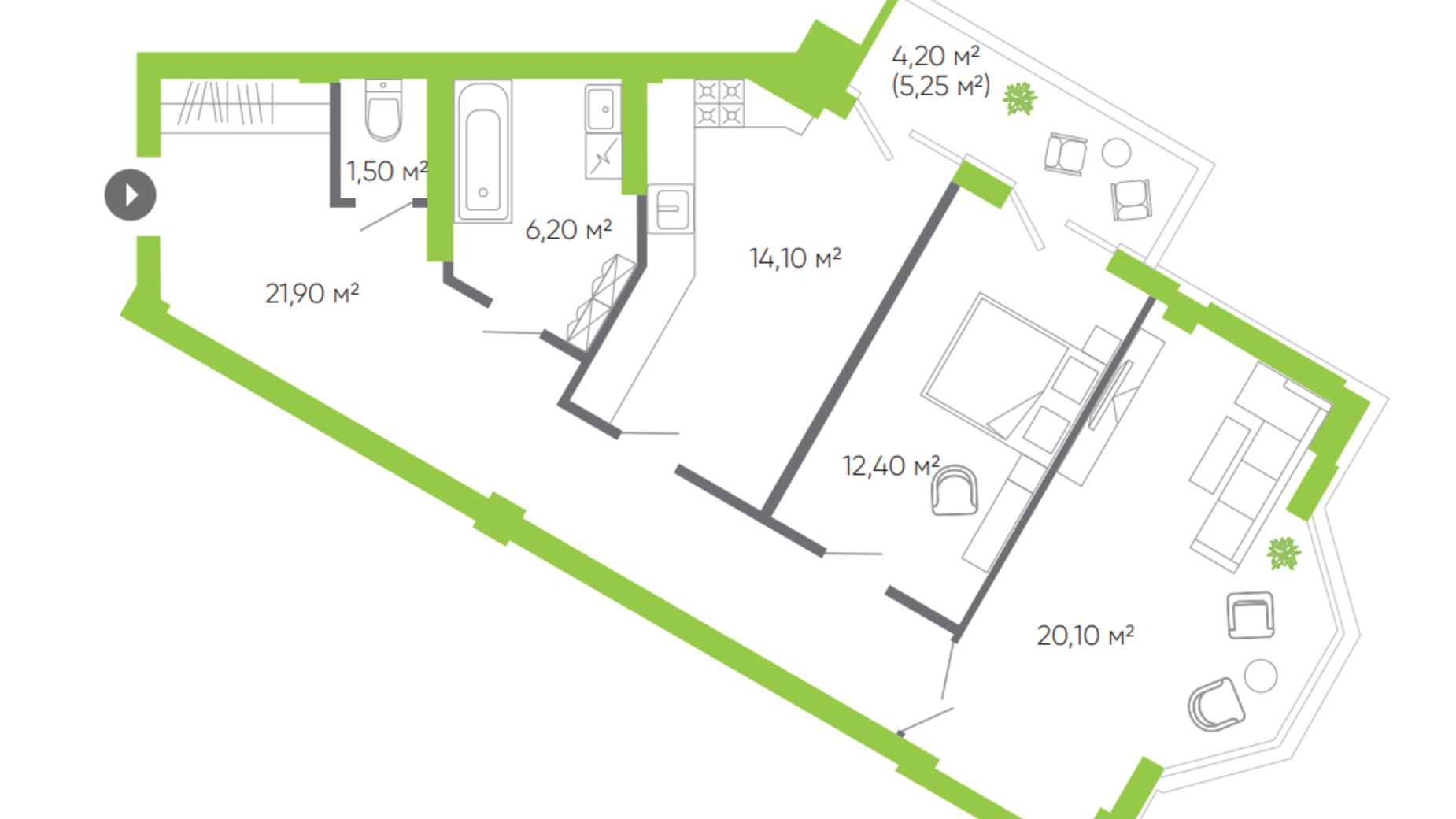 Планировка 2-комнатной квартиры в ЖК Оселя парк 83.3 м², фото 388441
