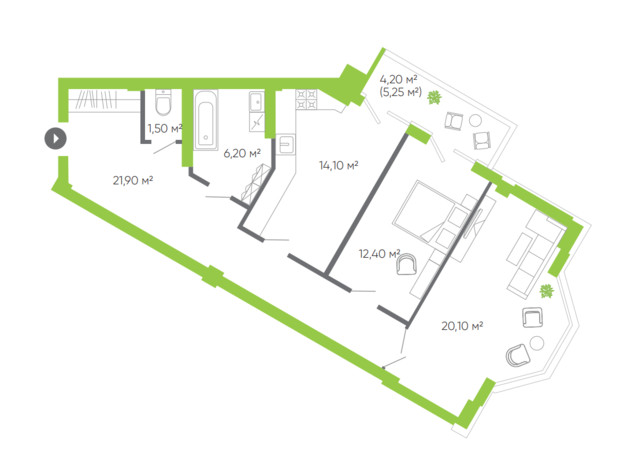 ЖК Оселя парк: планировка 2-комнатной квартиры 83.3 м²