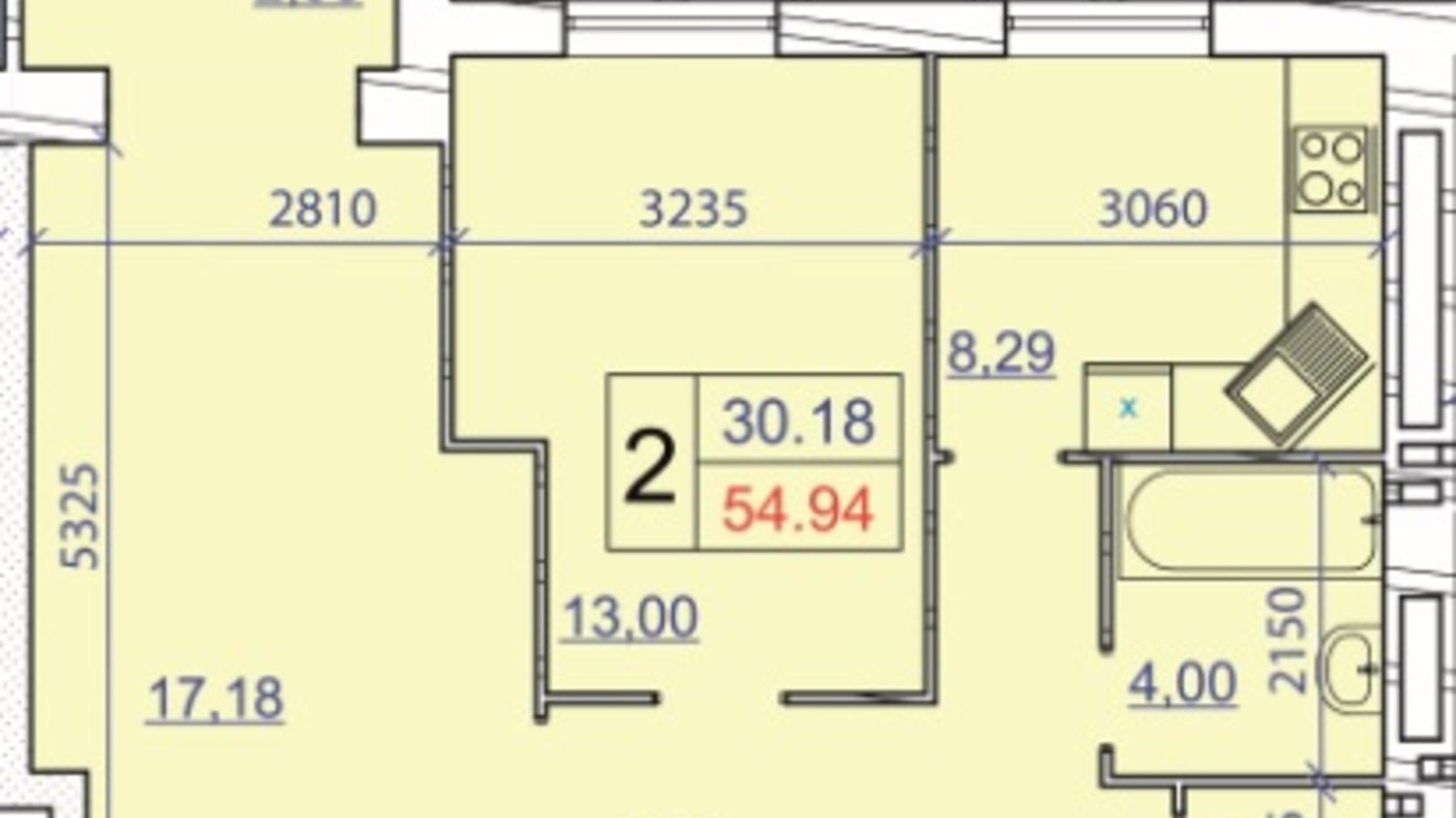 Планировка 2-комнатной квартиры в ЖК Grand Royal 57.7 м², фото 388455