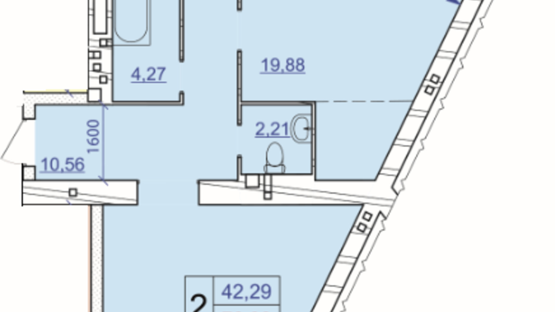 Планування 2-кімнатної квартири в ЖК Grand Royal 78.2 м², фото 388457