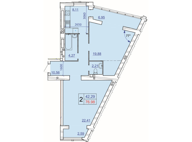 ЖК Grand Royal: планування 2-кімнатної квартири 78.2 м²