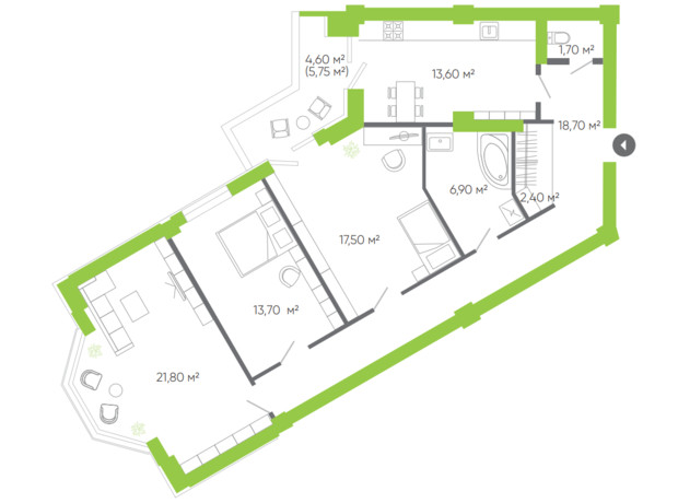 ЖК Оселя парк: планировка 3-комнатной квартиры 103.1 м²