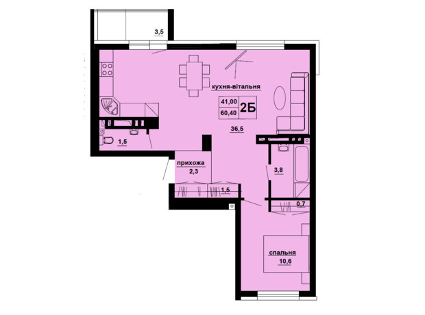 ЖК Варшавський мікрорайон, 8 черга: планування 2-кімнатної квартири 60.4 м²