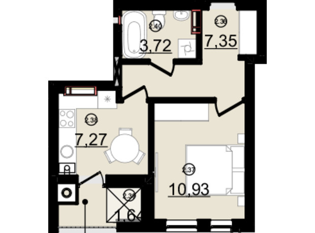 ЖК Зоряний: планування 1-кімнатної квартири 30.91 м²