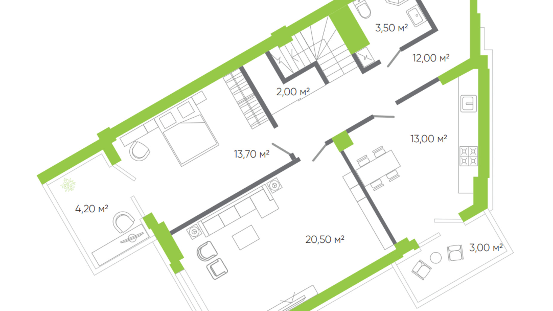 Планировка много­уровневой квартиры в ЖК Оселя парк 136.6 м², фото 388669