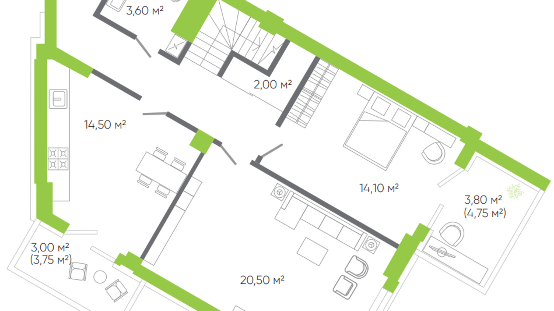 Планировка много­уровневой квартиры в ЖК Оселя парк 145.7 м², фото 388684